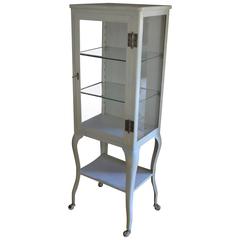 Apothecary Dental Medical Steel and Glass Retro Cabinet with Cabriole Legs