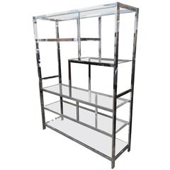 Milo Baughman Attributed Chrome and Glass Etagere
