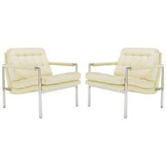 Pair of Polished Aluminum & Linen Lounge Chairs in the Manner of Harvey Probber 12