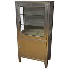 Medical Dental Lab Cabinet of Stainless Steel and Glass, Vintage Industrial 
