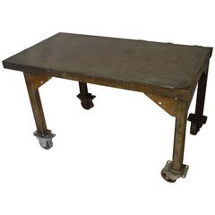 Steel Rolling Coffee Table Work Table Flat Screen TV Stand, Antique Industrial