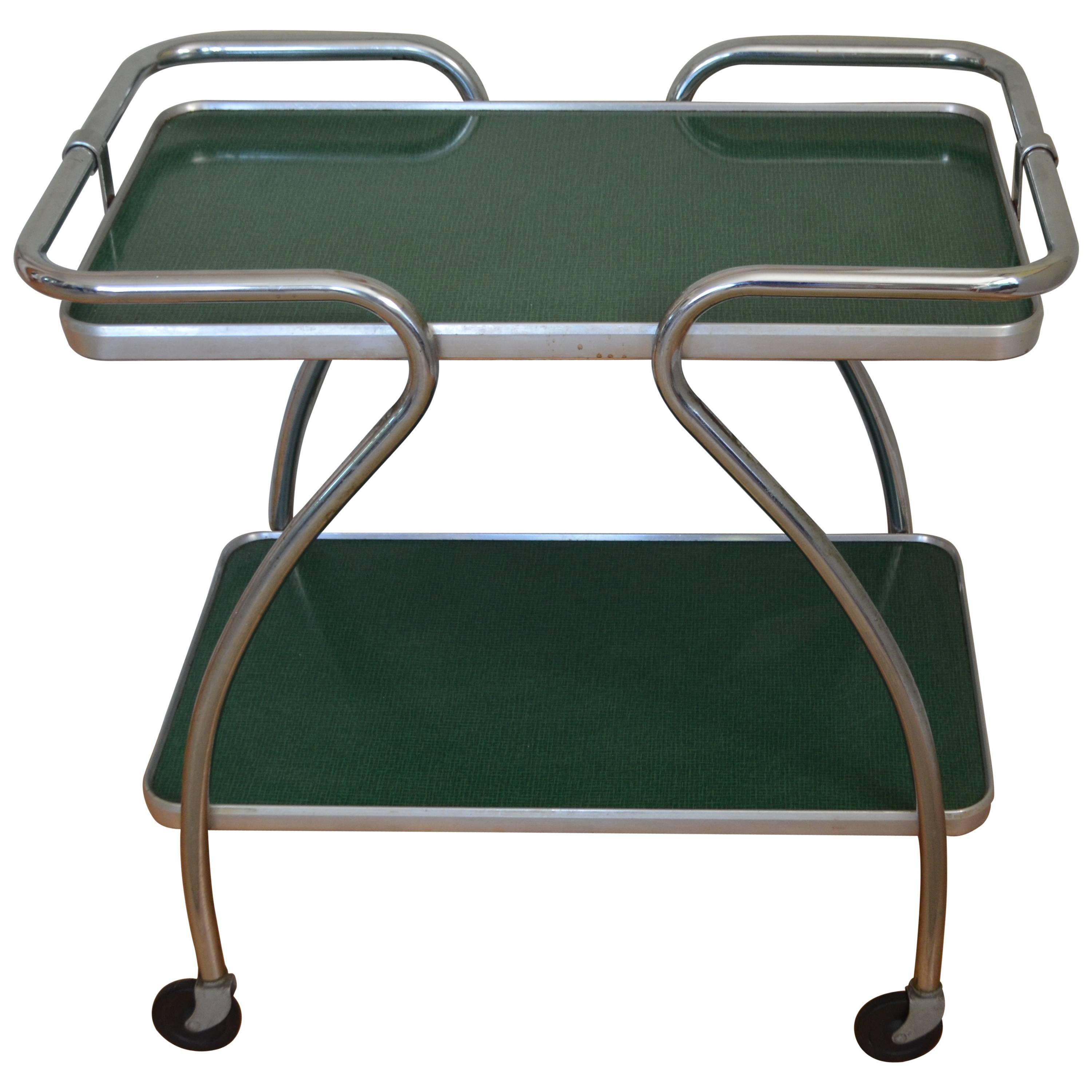 Kitchen Bar Cart of Mid-Century Green on Wheels