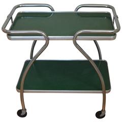 Kitchen Bar Cart of Mid-Century Green on Wheels