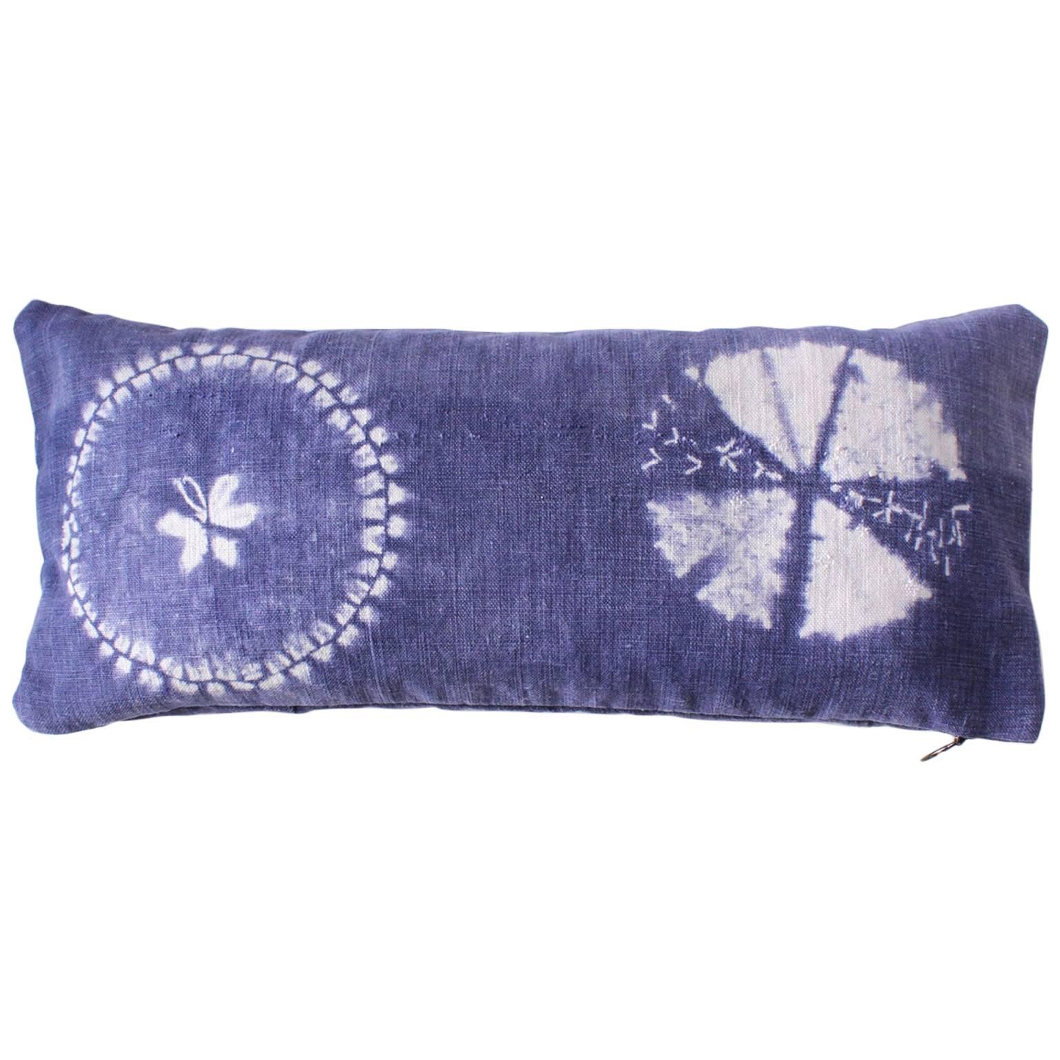 Antique Resist Dye Indigo Pillow, Small Lumbar Scented For Sale
