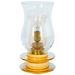 Italian Venetian, Table Lamp, Blown Murano Glass, Candle Shape, Gold Amber, 1970s