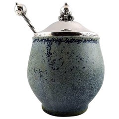 Arne Bang and Others, Jam Jar in Stoneware with Lid and Spoon in Sterling Silver