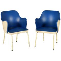 Two Armchairs Foam Skai Leatherette Lacquered Metal, Italy, 1950s