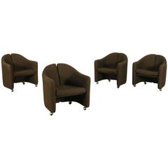 Group of Four 'Tecno' Armchairs by Eugenio Gerli Model PS 142 Metal Foam Fabric
