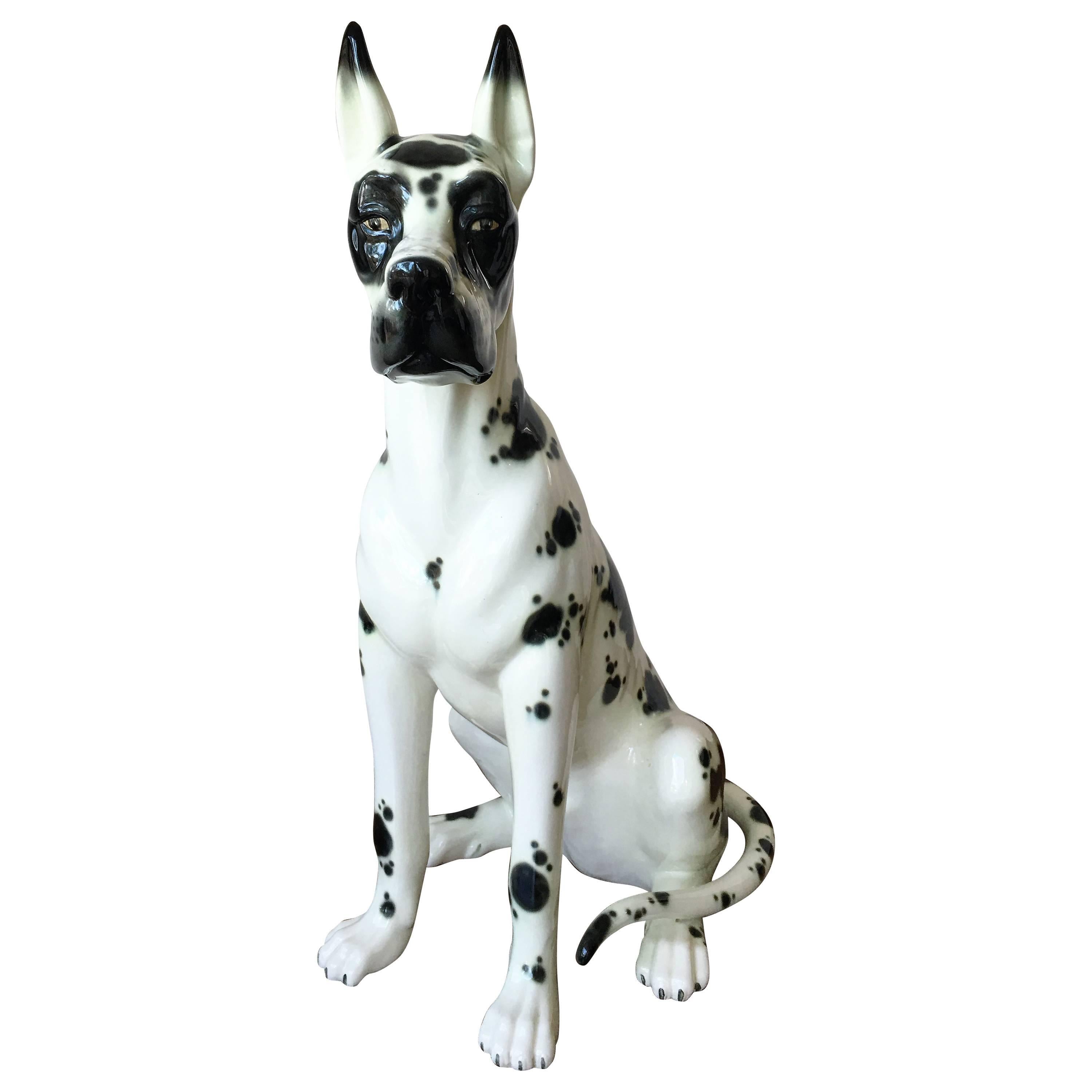 Spanish 20th Vintage Ceramic Lifesize Dog Sculpture Signed by Hispania