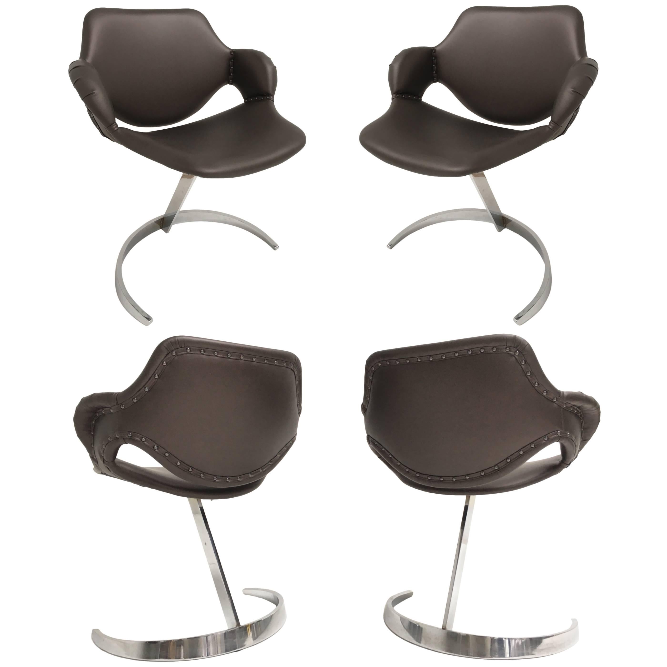 Stunning Set of Four Boris Tabacoff 'Scimitar' Chairs for MMM, France, 1960s