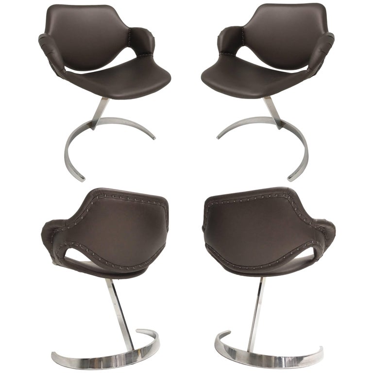 Stunning Set of Four Boris Tabacoff 'Scimitar' Chairs for MMM, France, 1960s For Sale