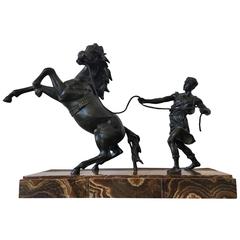 19th Bronze Sculpture Signed by Domenech, France, Dressage Horse by a Roma