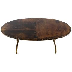 Goatskin Coffee Table on Gilded Iron Frame