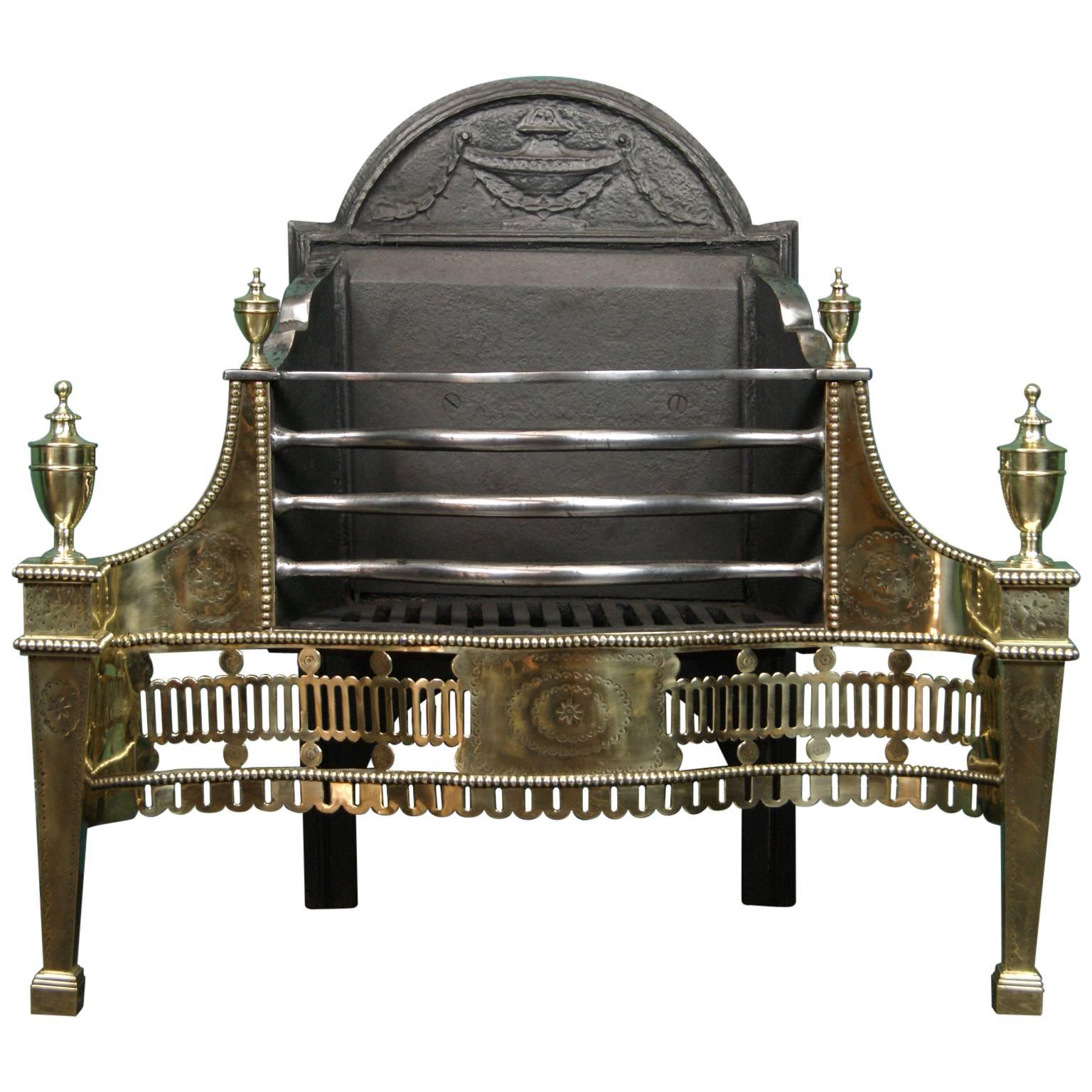 English Brass and Wrought-Iron Fireplace Fire Grate