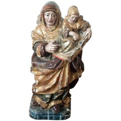 Used 16th Century Spanish Carved & Polychrome Painted Saint Anne with the Infant Mary