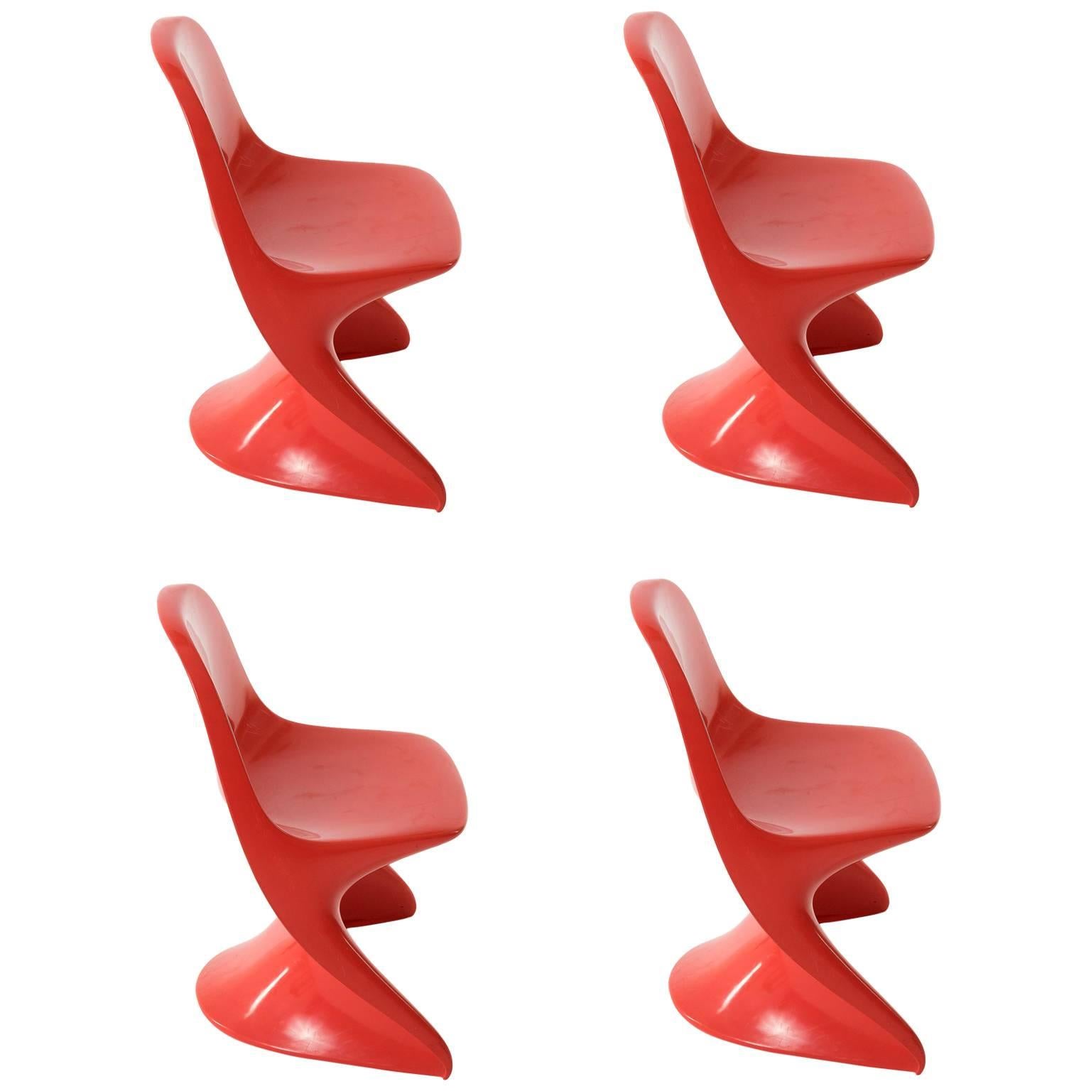 Set of Four Red Casalino Children's Stacking Chairs, 1977