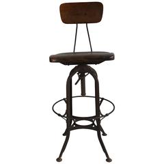 Early 20th Century Toledo Drafting Stool, Carved Wood Seat