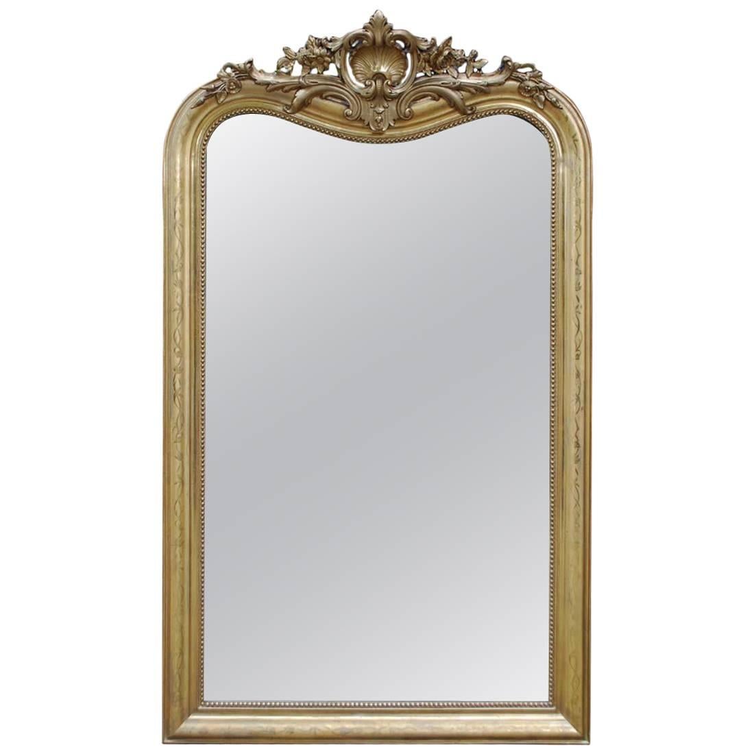 19th-century French Louis Philippe gold leaf gilt mirror with crest