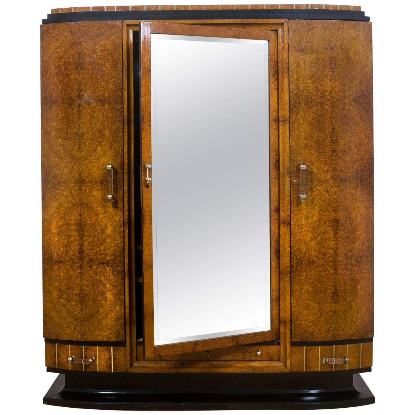 1930s Art Deco Wardrobe Amboyna Burl Veneer For Sale
