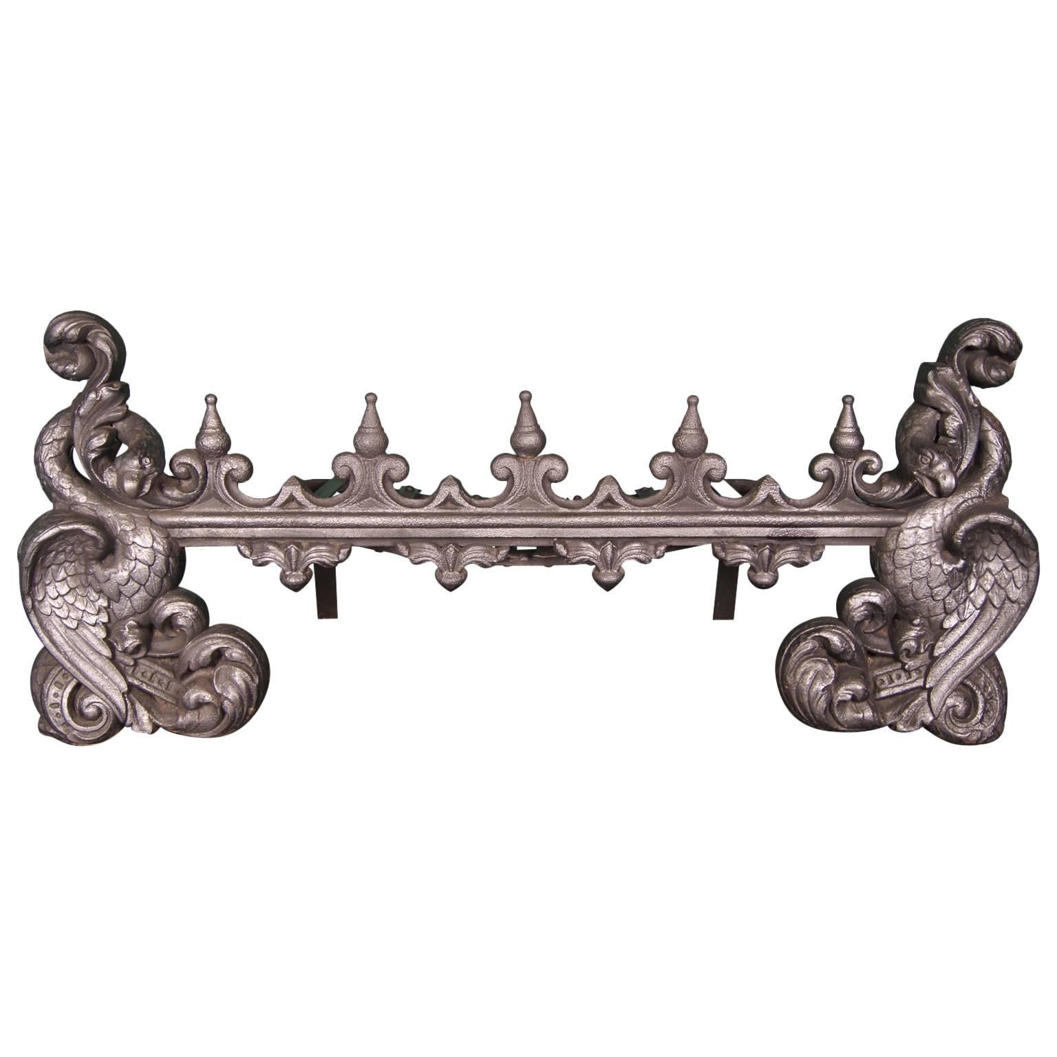 Large Cast-Iron Baronial Fireplace Fire Grate For Sale