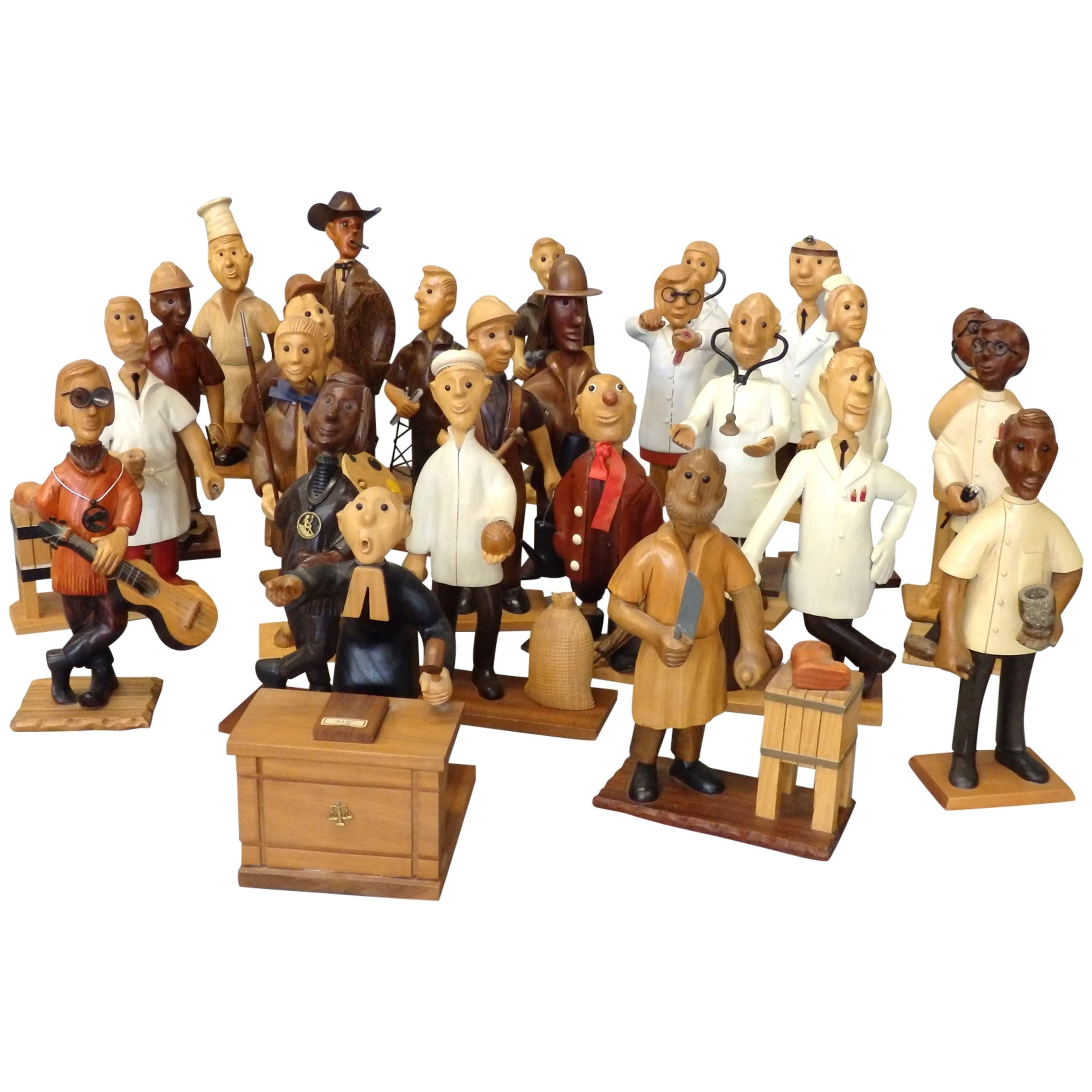 Large Collection of 42 Whimsical Carved Italian Figures