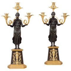 Pair of 19th Century French Gilt and Bronze Candelabra of the Empire Period