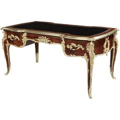 French Kingwood and Gilt Bronze Mounted Bureau Plat with Leather Top