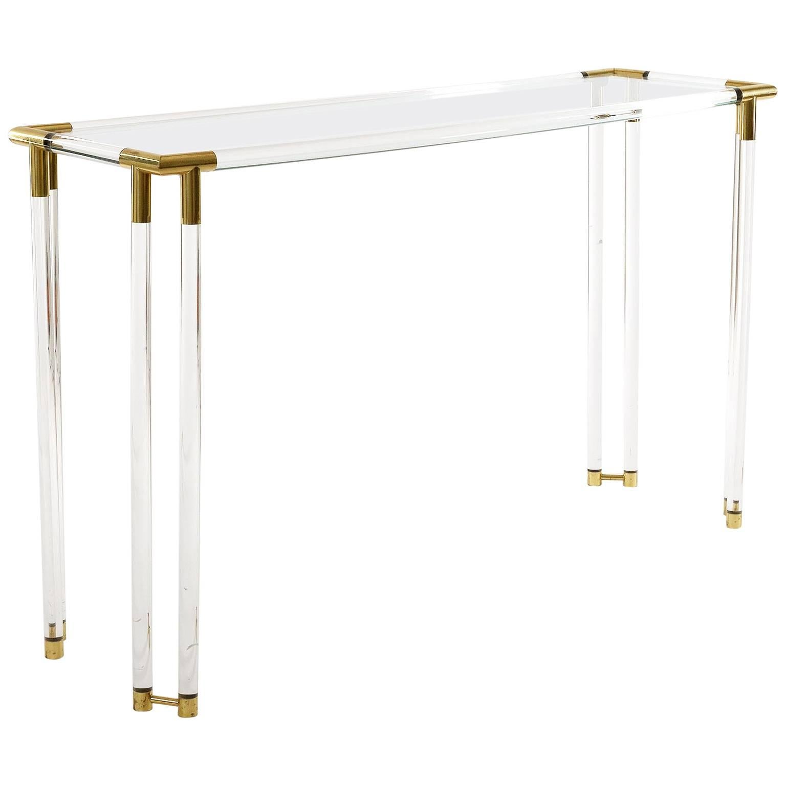 Lucite and Brass Console Table, 1970