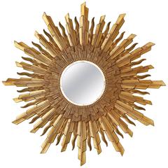 Mid-Century Modern Gold Starburst, Sunburst Framed Mirror