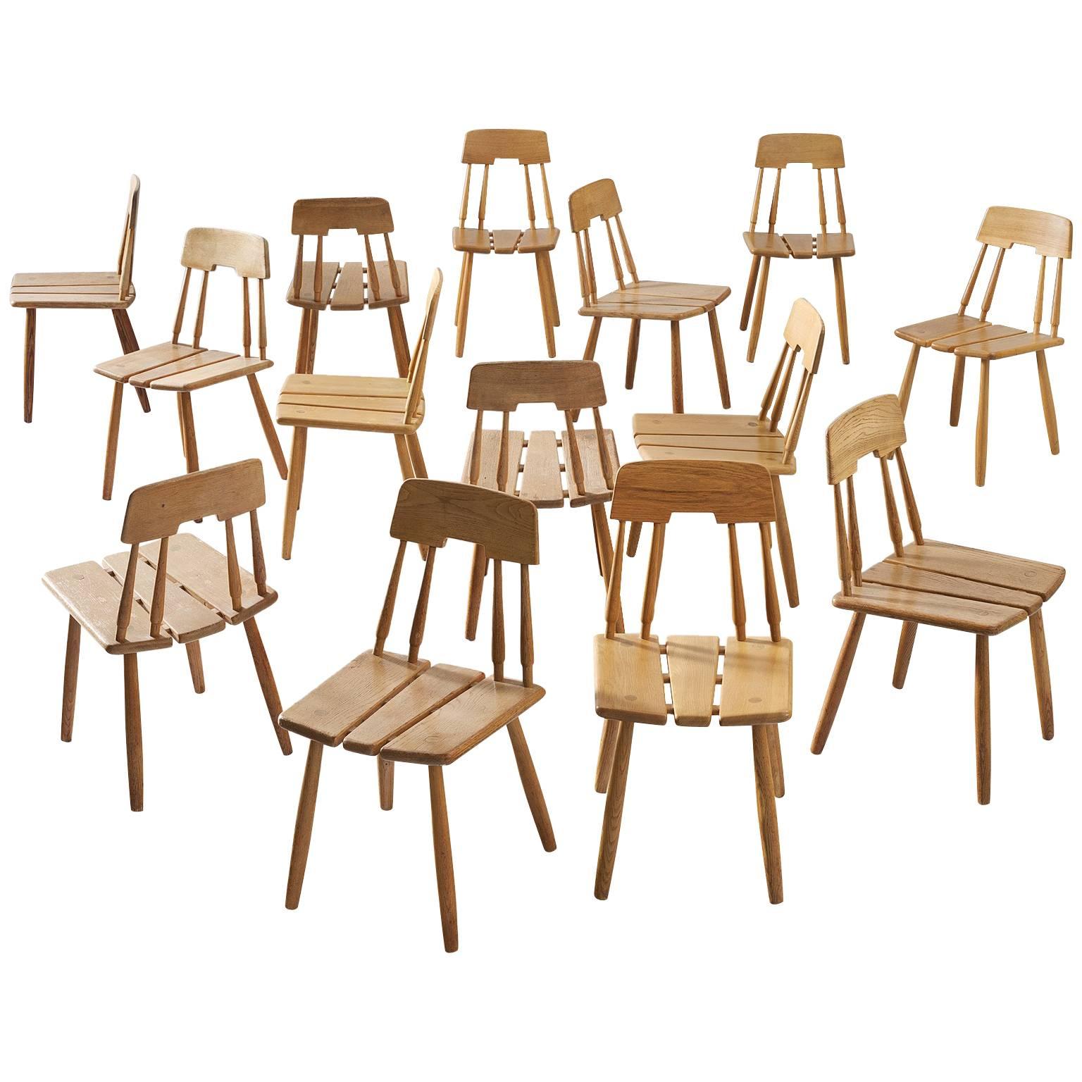 Set of 14 Finnish Dining Chairs in Solid Oak