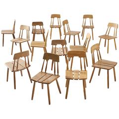 Set of 14 Finnish Dining Chairs in Solid Oak
