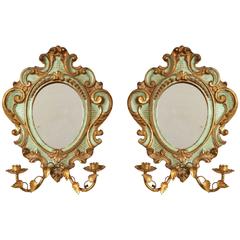 Pair of Venetian Painted and Gilded Girandoles or Wall Sconces, Two Candlearms