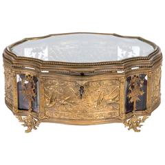Antique French 1860 Bronze Beveled Crystal Doré Keepsake/ Vitrine Box