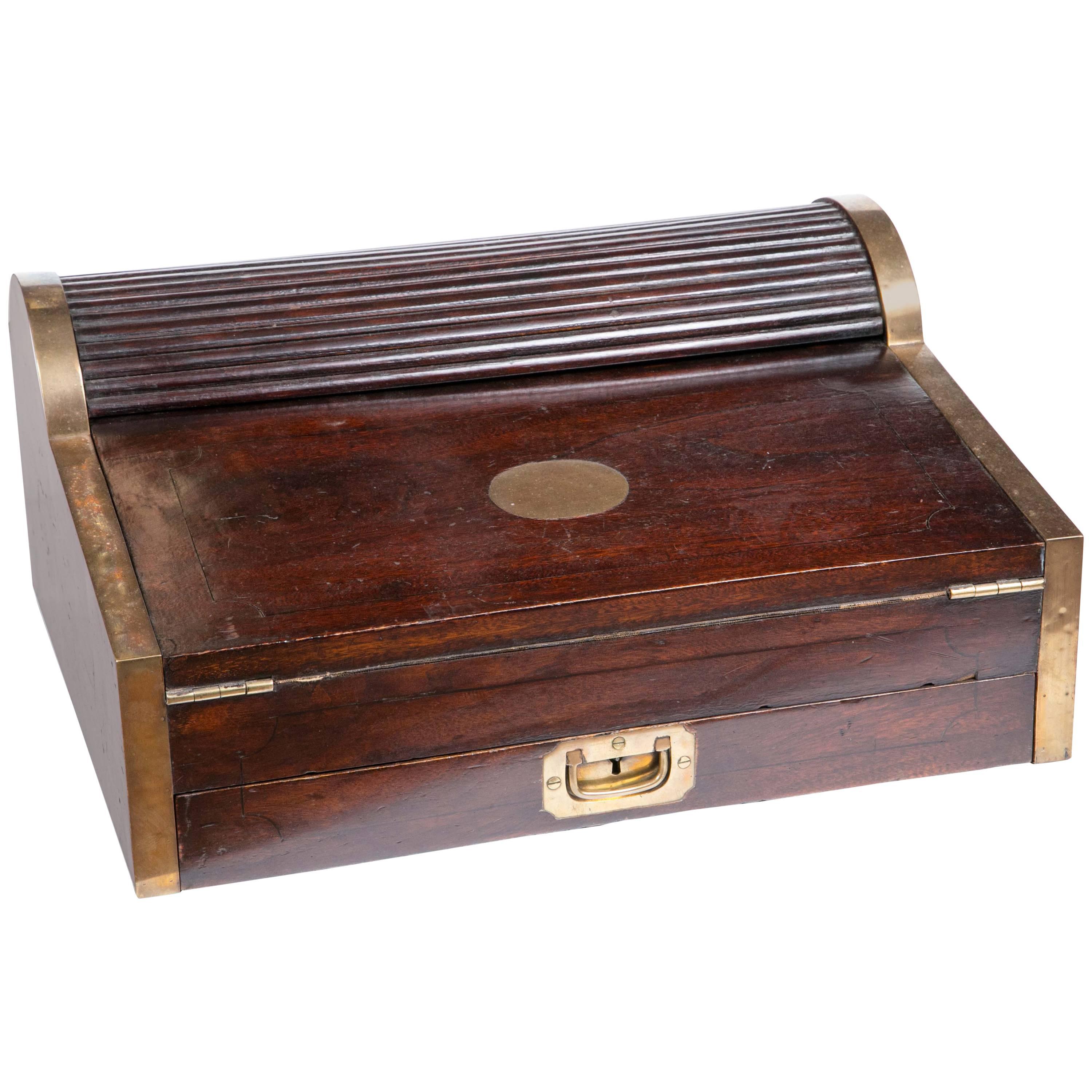 Antique 1830 Wooden Tambour Campaign Lap Roll Top Desk