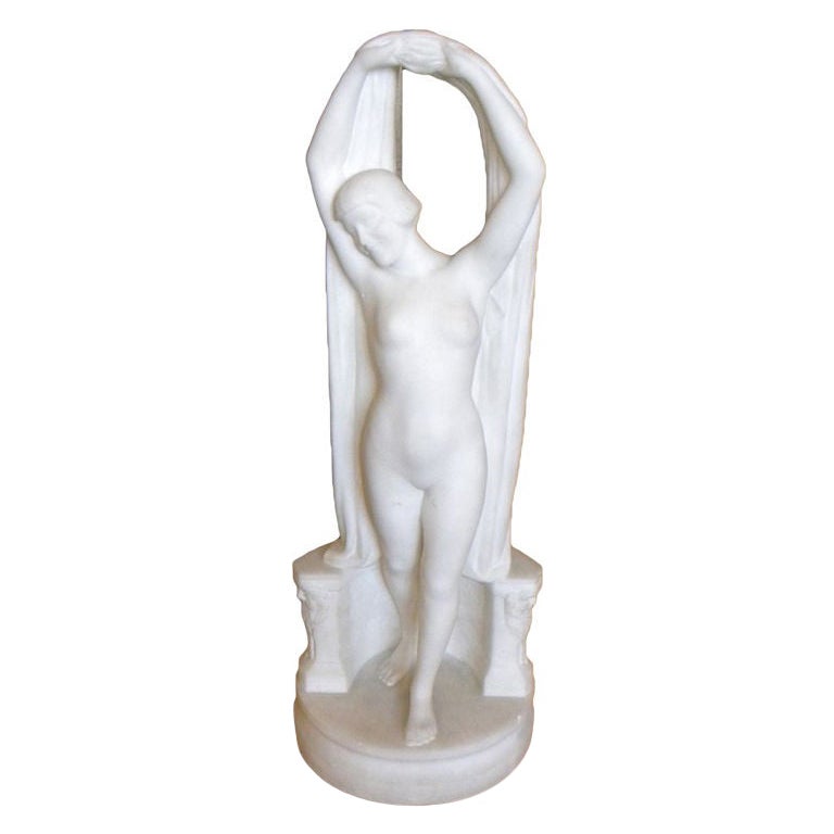 Original Carved White Venus Marble Statue by French Artist Marius Sain For Sale