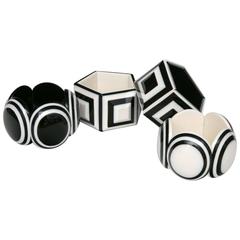 Four French Bakelite Geometric Bracelets Black and White