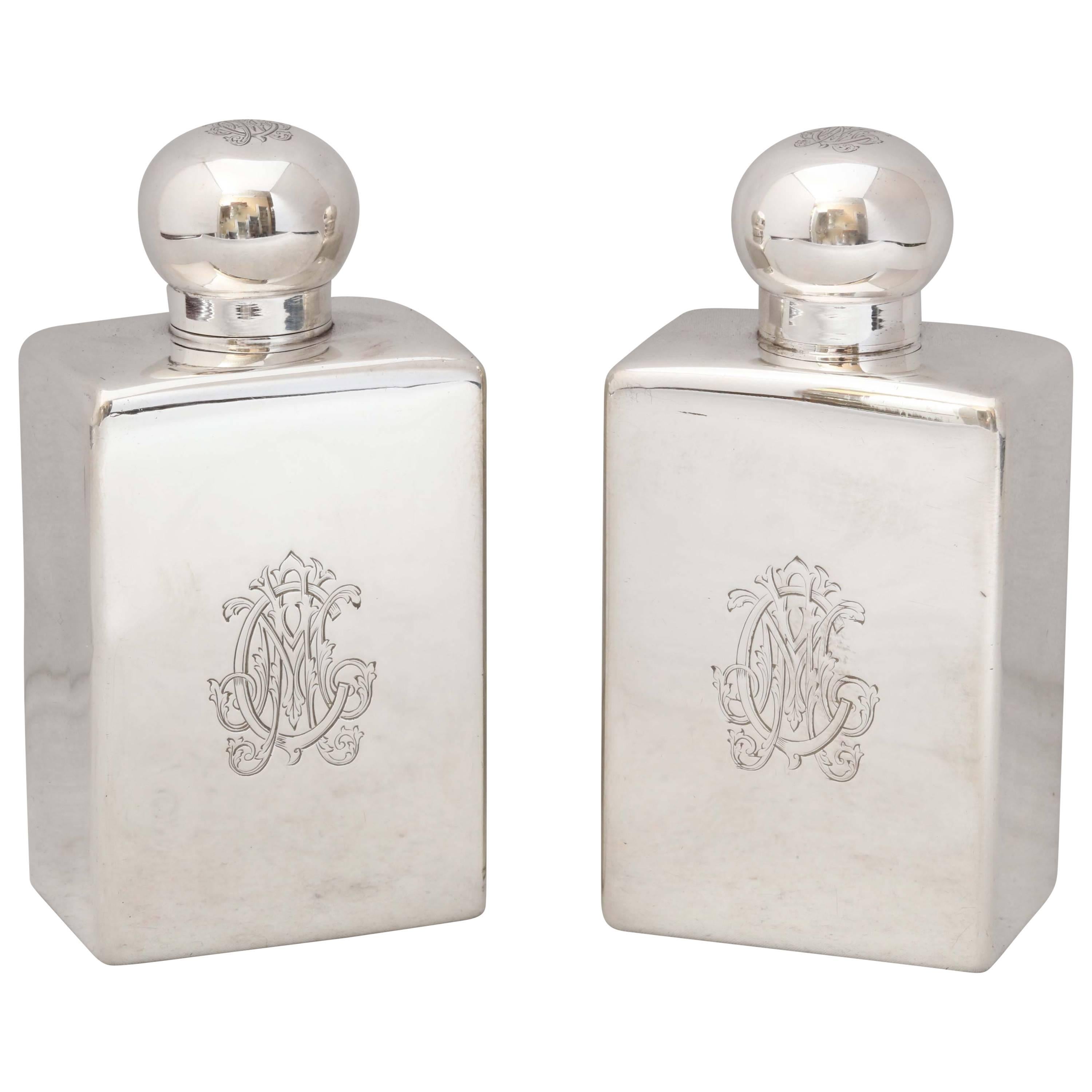 Pair of Edwardian, French All Sterling Silver Cologne Bottles