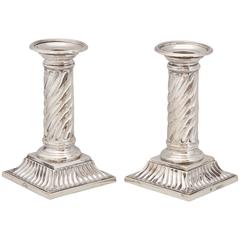 Pair of Victorian Sterling Silver Neoclassical Column Form Candlesticks
