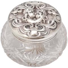 Fabulous Rare Large Art Nouveau Sterling Silver-Mounted Unger Bros Powder Jar