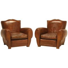 French Classic Moustache Leather Club Chairs