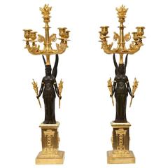 Pair of French Empire Gilt Bronze Candelabra, circa 1810