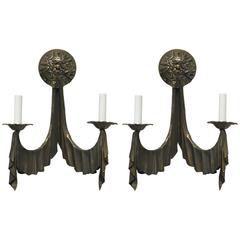 Pair of Draped Wall Sconces in Brass 1