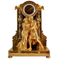 Antique Rare Gilt Bronze Half Skeleton Mantel Clock Signed Sicart & Bernard, Paris