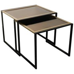 1970 Lacquered Metal and Brass Nesting Tables