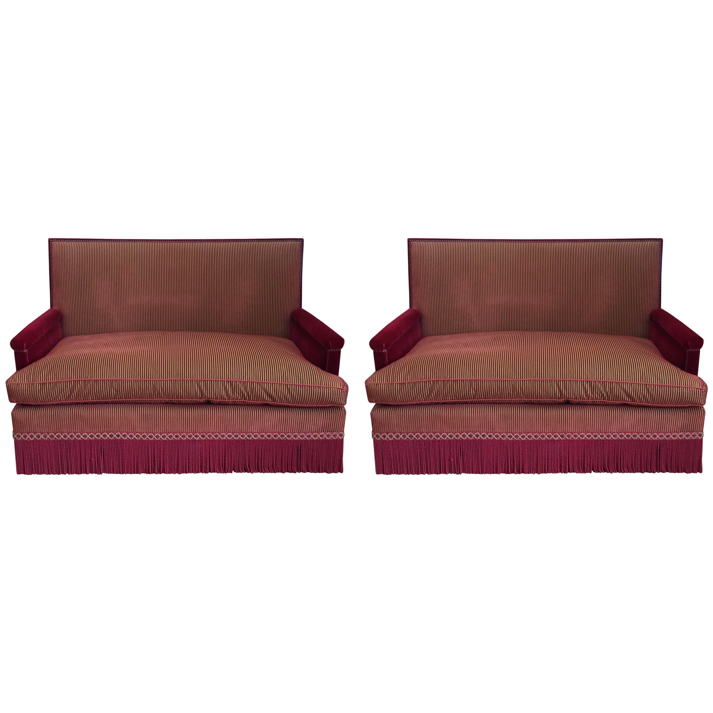 Pair of Mohair and Silk Striped Sofa's For Sale