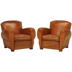 French Classic Art Deco Leather Club Chairs