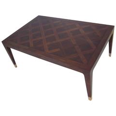 Retro Parquet Styled Mahogany and Walnut Coffee Table in the Manner of Gio Ponti