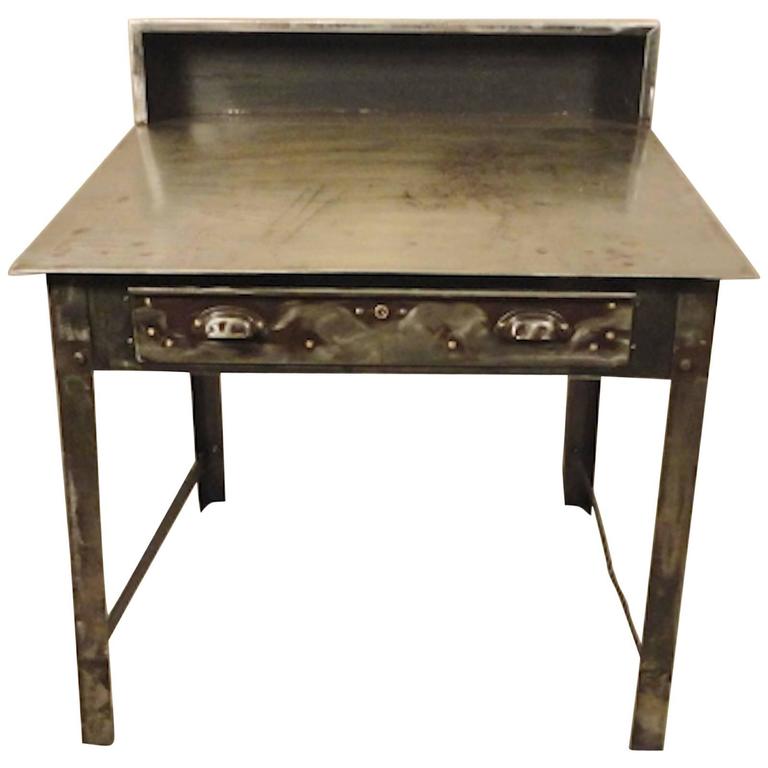 Industrial Metal Work Table With Refinished Top For At 1stdibs Refinished Industrial Factory Slant Desk