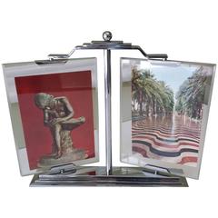 Antique Art Deco Double Swivel Picture Frame in Glass and Chrome, Label for 1933