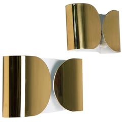 Pair of Brass "Foglio" Wall Lamps by Tobia Scarpa for Flos, 1966